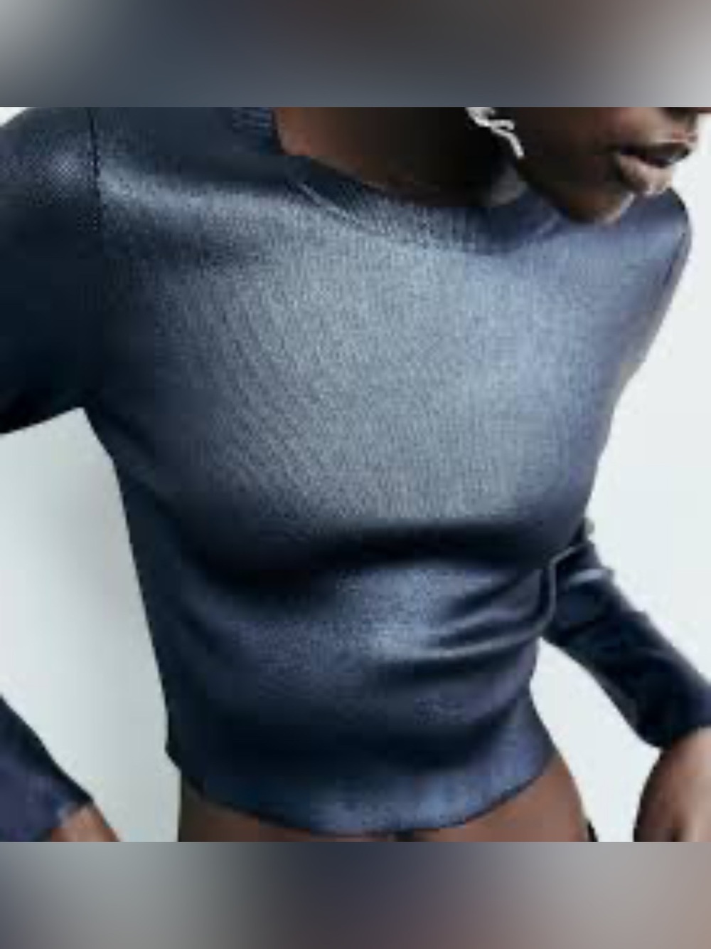 Zara Deep Blue Women’s Metallic Foil Knit Crop Top - New Without Tags Sz. Small